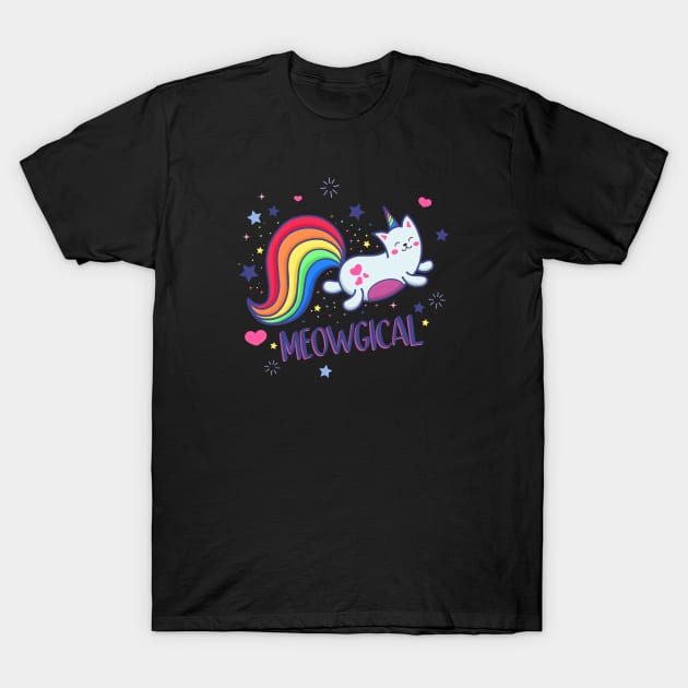 Meowgical Magical Rainbow Kitty Cat Unicorn T-Shirt by LittleBunnySunshine